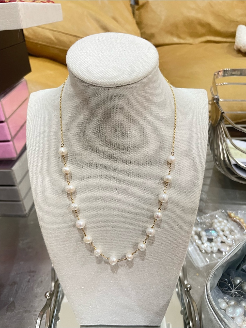 Delicate freshwater Pearl Gold Necklace - sterling silver